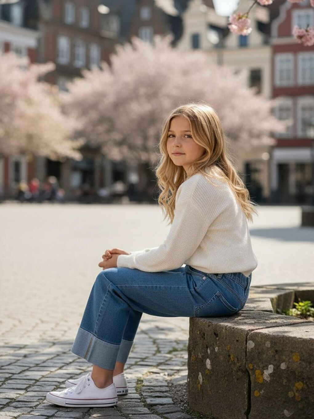 Kız Çocuk Açık Mavi Mid Rise Metalik Cuffed Baggy Jean Pantolon-2