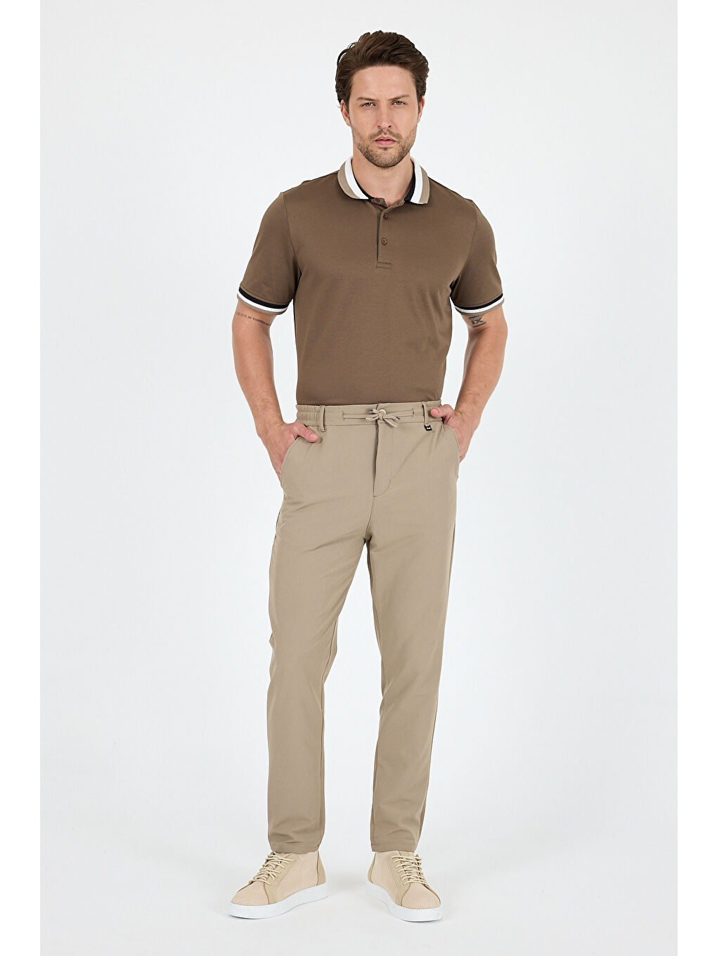 Bej Spor ve Günlük Rahat Cool %92Polyester %8Elastan Esnek Kumaş Erkek Jogger Pantolon Eşofman Altı 3670