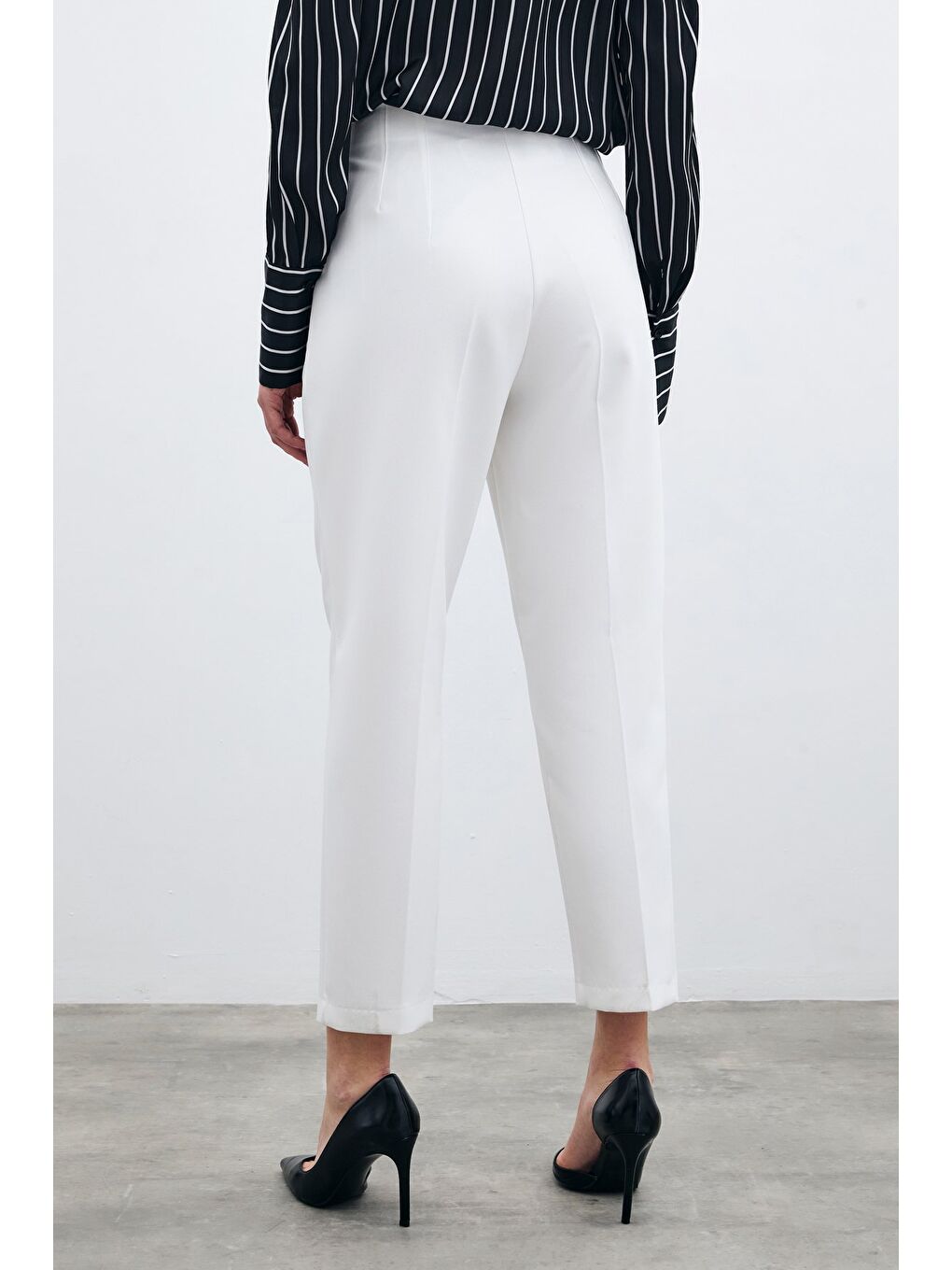 Yüksek Bel Pensli Pantolon - Ekru-7