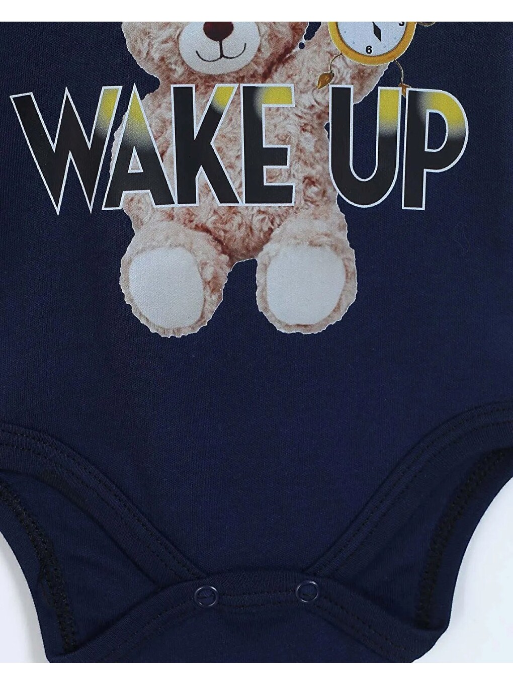 Lacivert Uzun Kollu Wake Up Ayıcık Baskılı %100 Pamuk Çıtçıtlı Body-5