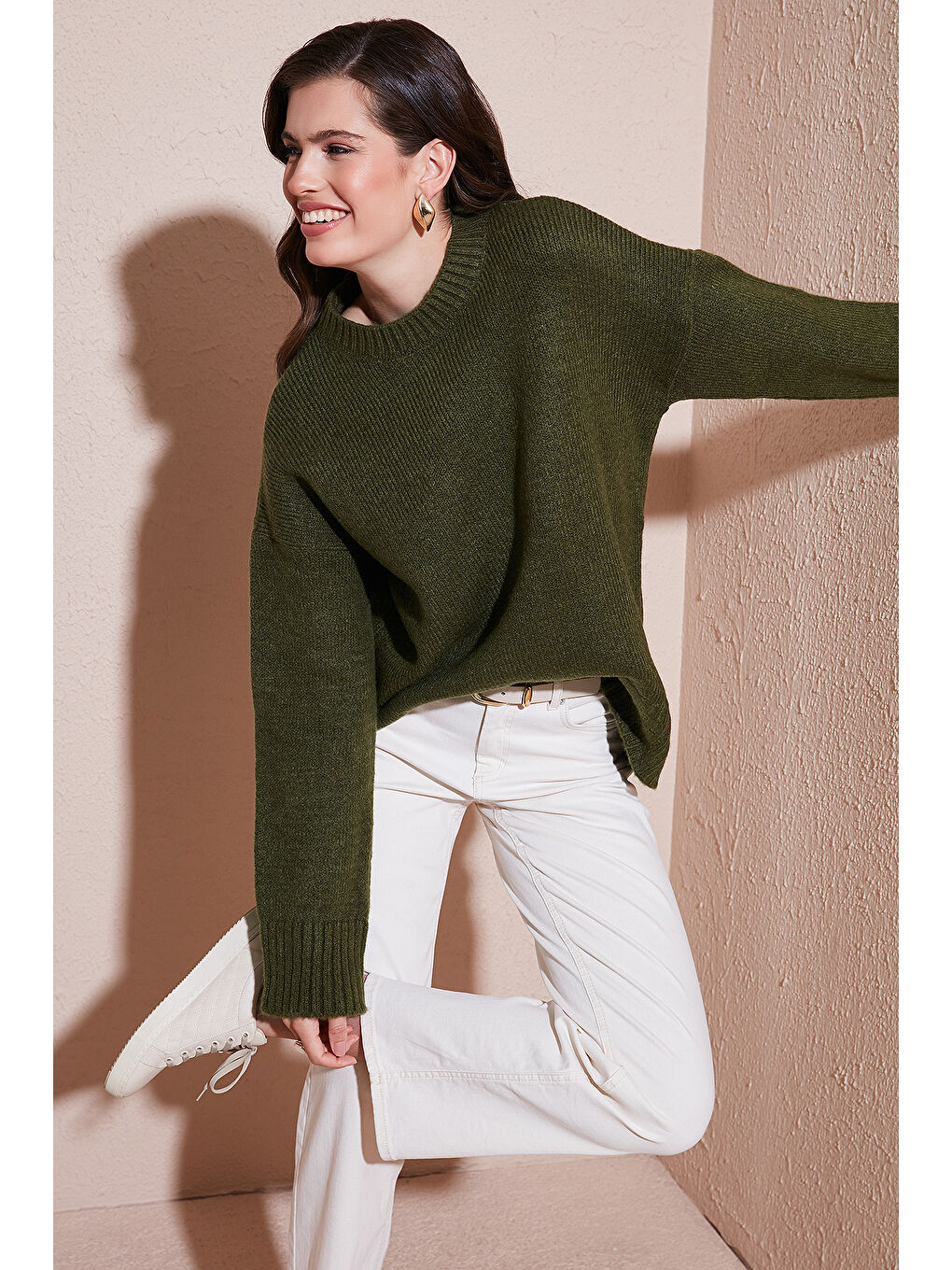 Haki Regular Fit Bisiklet Yaka Basic Triko Kazak 4616213-1