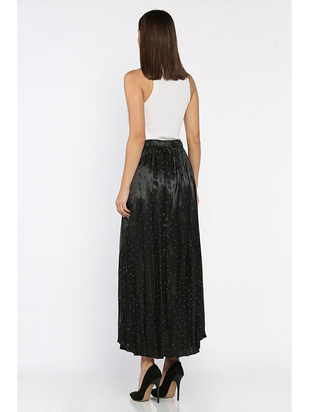 Siyah Bel Lastikli Taşlı Etek-2