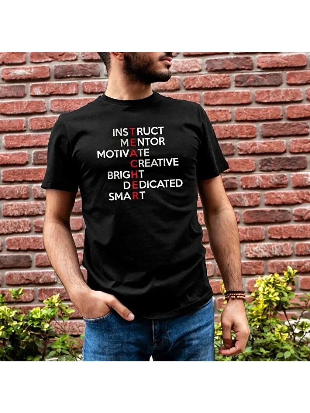 Unisex Bisiklet Yaka Baskılı Oversize T-Shirt - Siyah