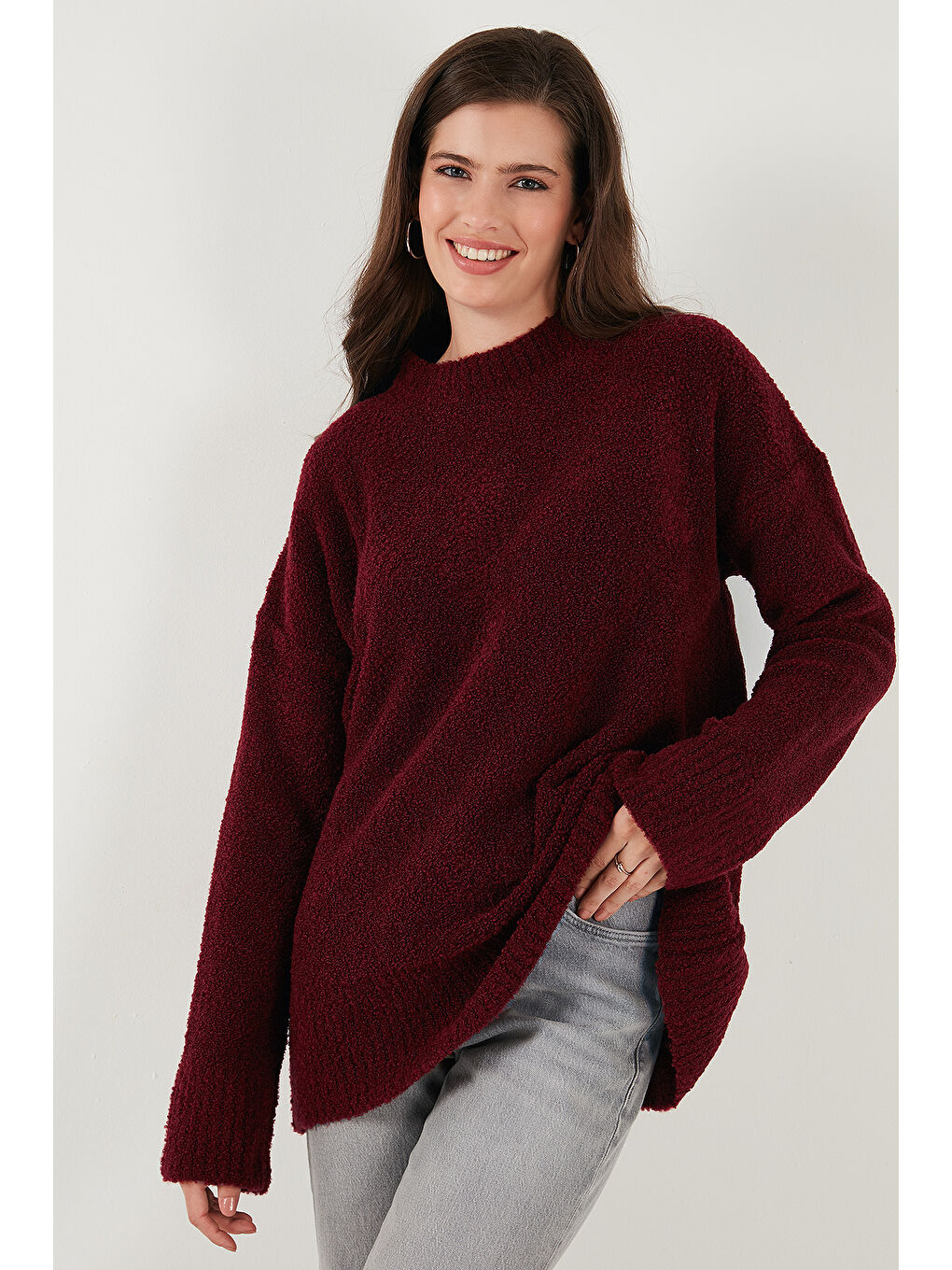 Bordo Regular Fit Dik Yaka Yumuşak Dokulu Triko Kazak 4616222-5