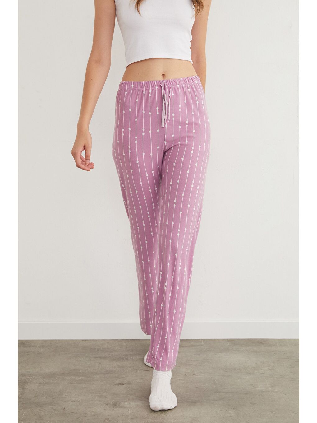 Mor Kalp Desenli Süet Pijama Altı-1