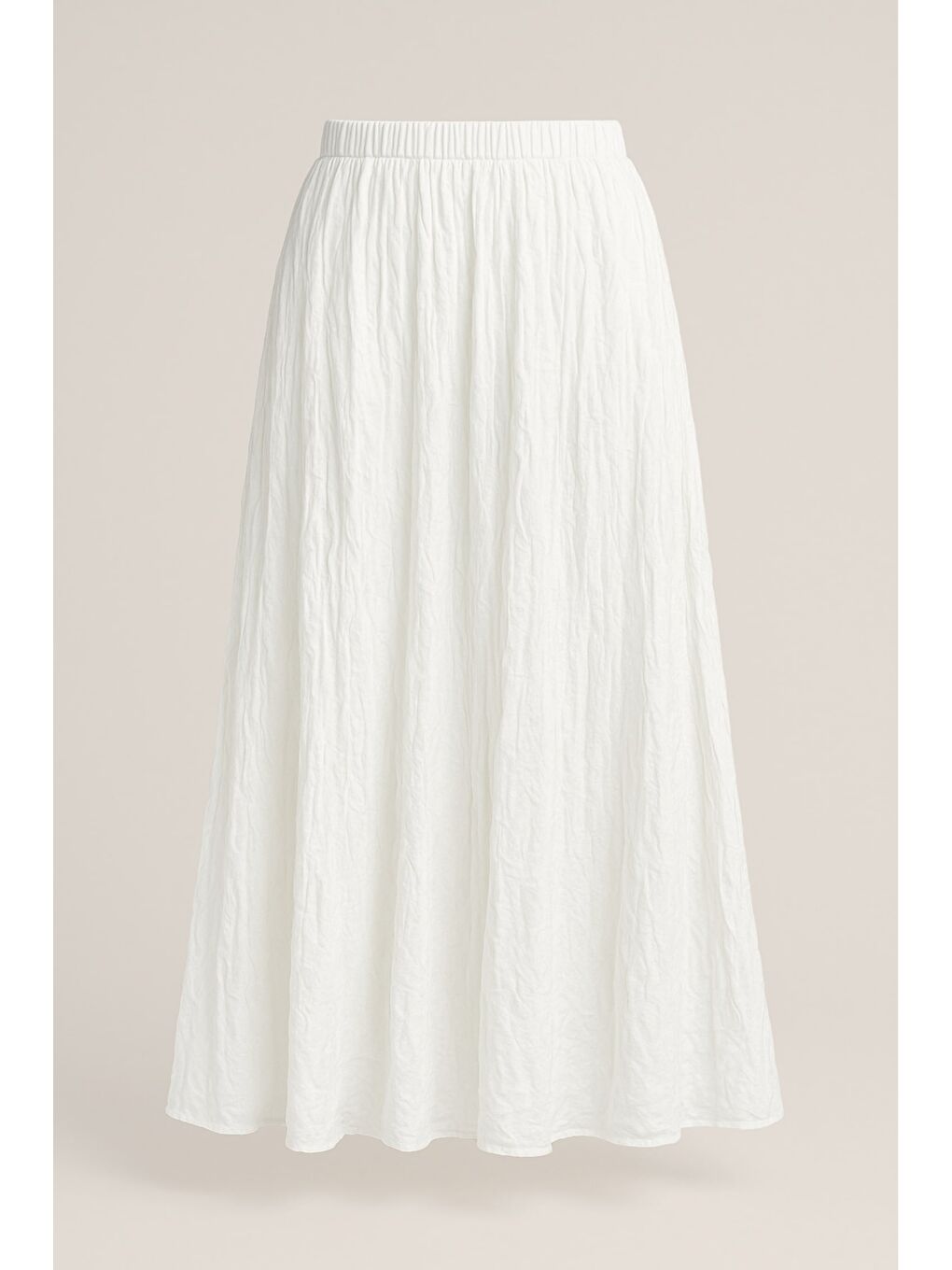 Ekru Kırışık Görünümlü Saf Pamuk Beyaz Maksi Etek-3