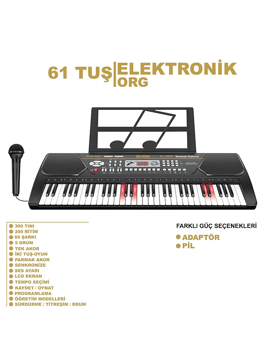 Vlektro 61 Tus Isıklı Buyuk Elektronık Org Siyah-1