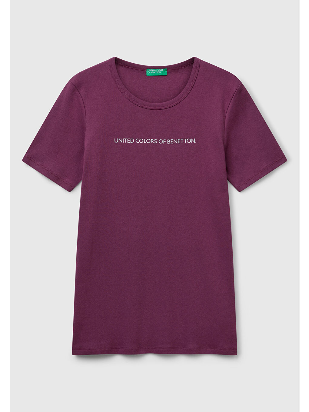 Kadın Mürdüm %100 Pamuk Benetton Yazılı Basic T-Shirt-1