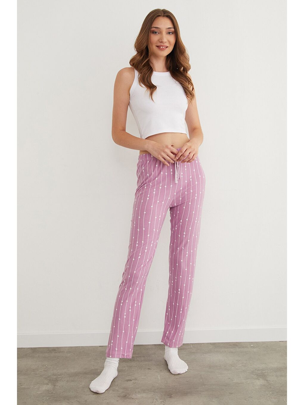 Mor Kalp Desenli Süet Pijama Altı-2