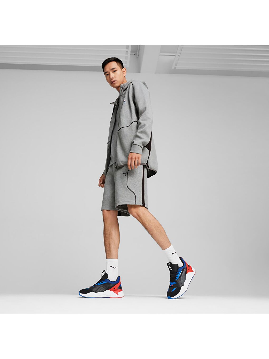 Gri BMW M Motorsport Erkek Kapüşonlu Motorsport SWEAT Ceket-2