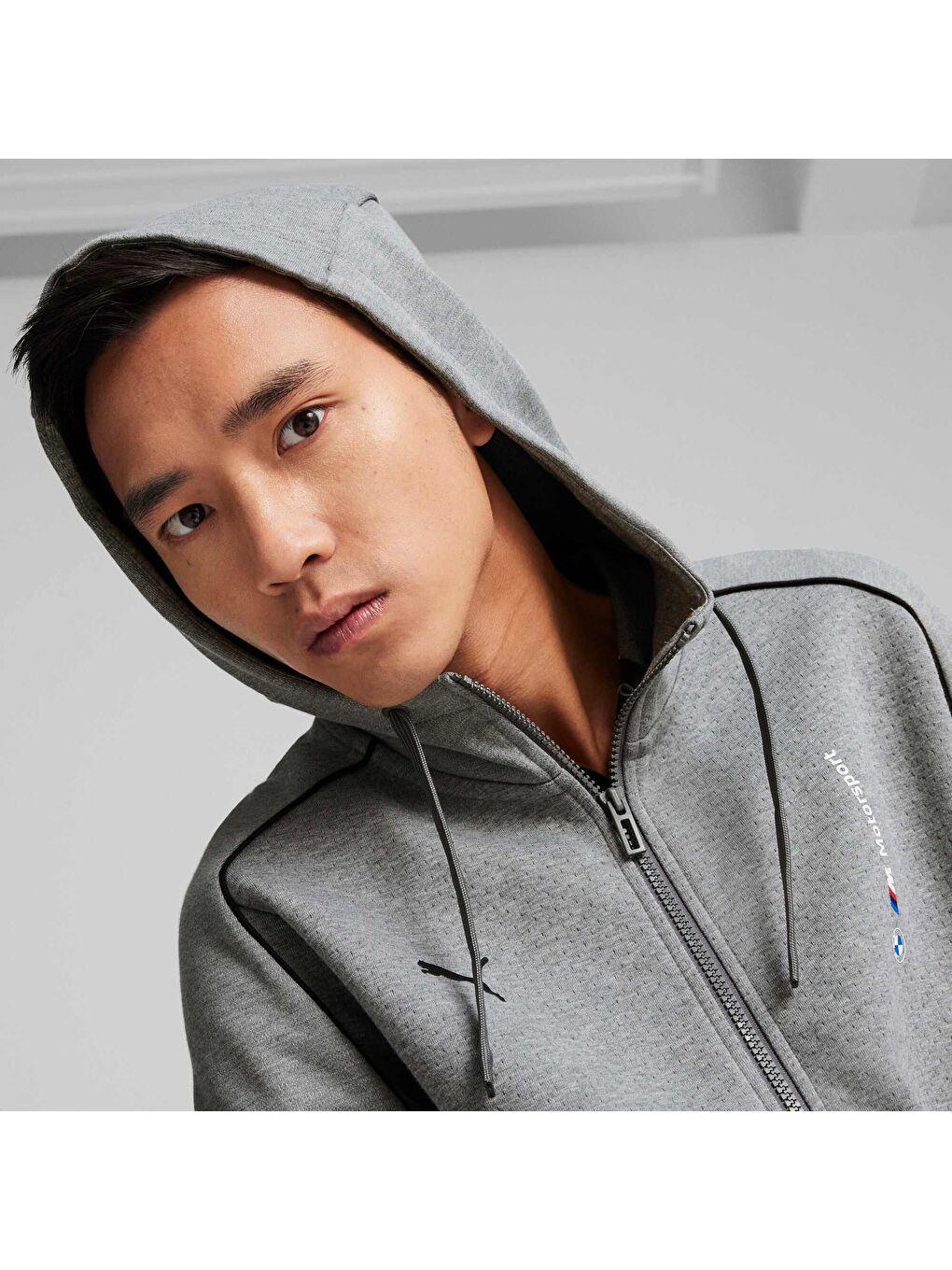 Gri BMW M Motorsport Erkek Kapüşonlu Motorsport SWEAT Ceket-4