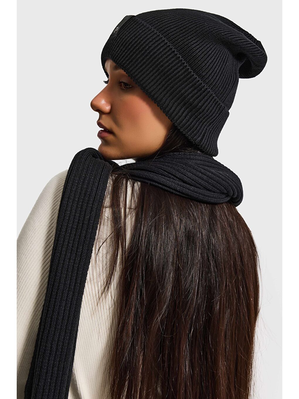 Siyah Fitilli Kumaş Bere Atkı 2'li Takım-2