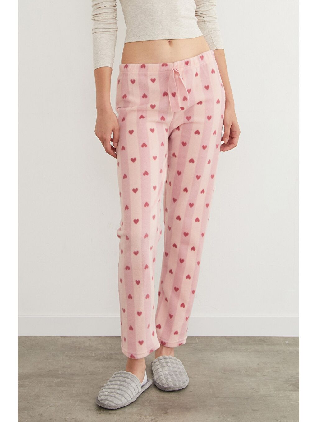 Pembe Kedi Desenli Polar Pijama Altı-2