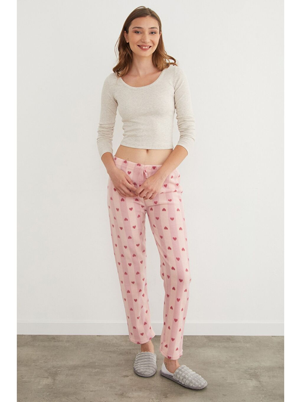 Pembe Kedi Desenli Polar Pijama Altı-3