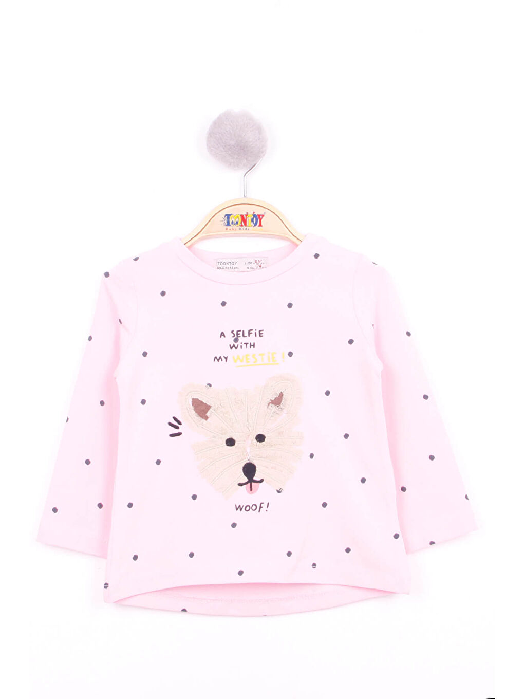 Pembe Kız Bebek Köpek Nakışlı T-Shirt