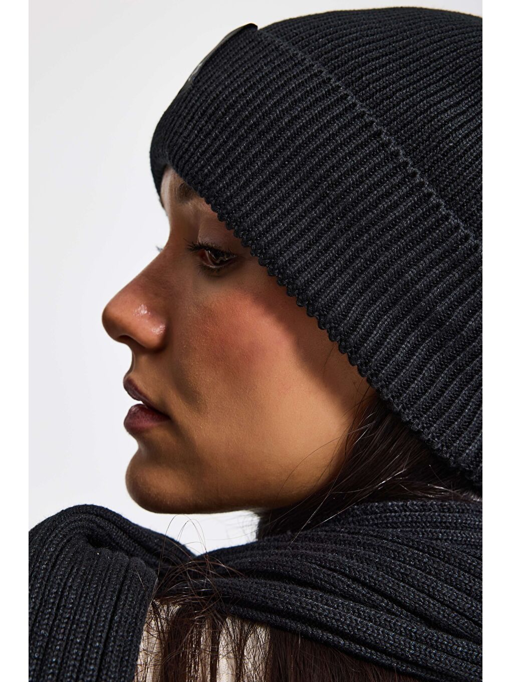 Siyah Fitilli Kumaş Bere Atkı 2'li Takım-4