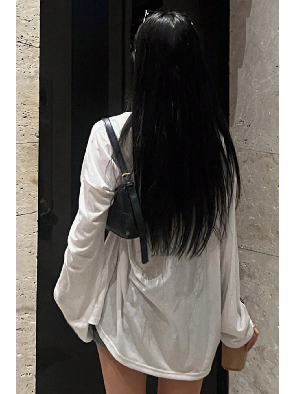 Beyaz Kadın Oversize Flamlı Uzun Kollu Basic Tişört %100 Pamuk Rahat Kalıp Günlük Kullanım-4