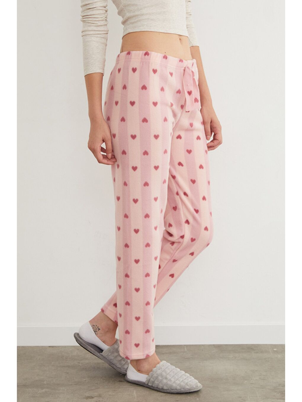 Pembe Kedi Desenli Polar Pijama Altı-4