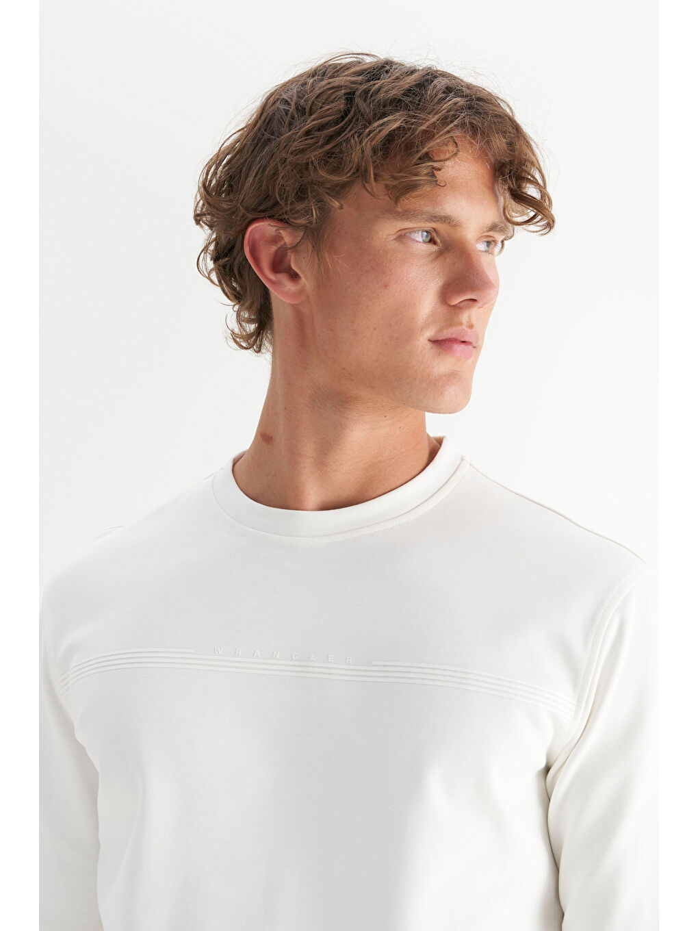 Beyaz Pamuklu Regular Fit Bisiklet Yaka Sweatshirt-3