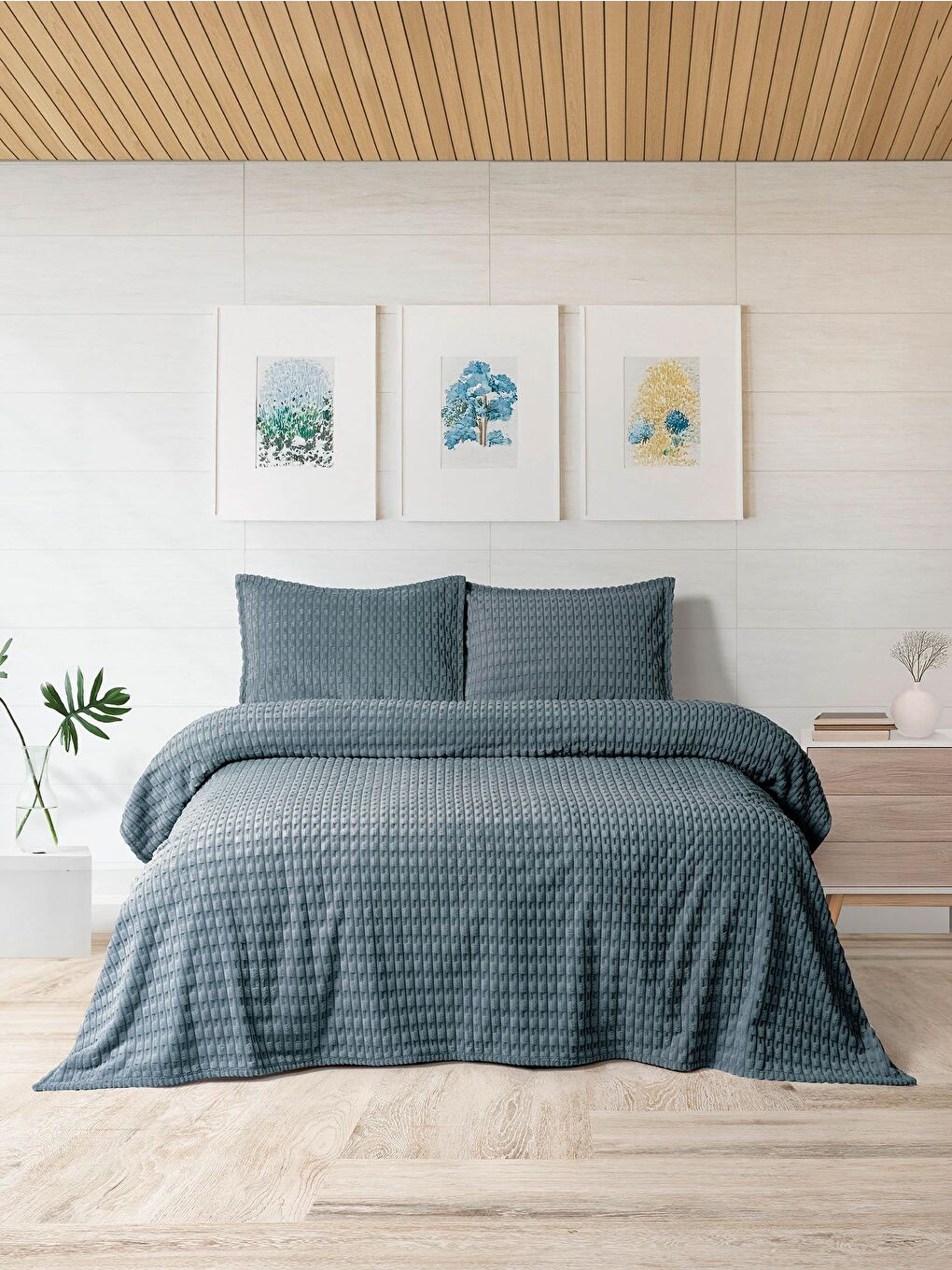 Modern Twist 3 Parça Çift Kişilik Battaniye Seti Kutulu 220x240 Okyanus Mavisi-1