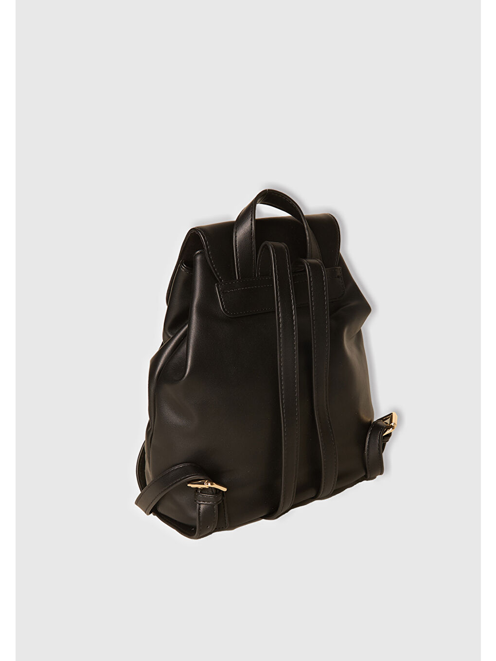 Kadın Siyah Napa Efektli 3D Logolu Büzme İpli Sırt Çantası-1