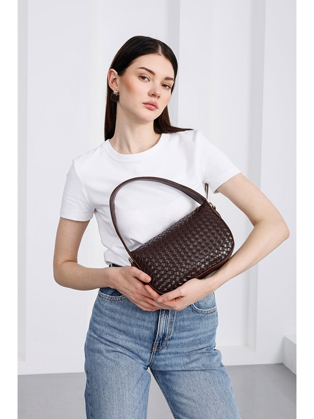 Kahverengi Darley Örgülü Baget Çanta Kahve-1