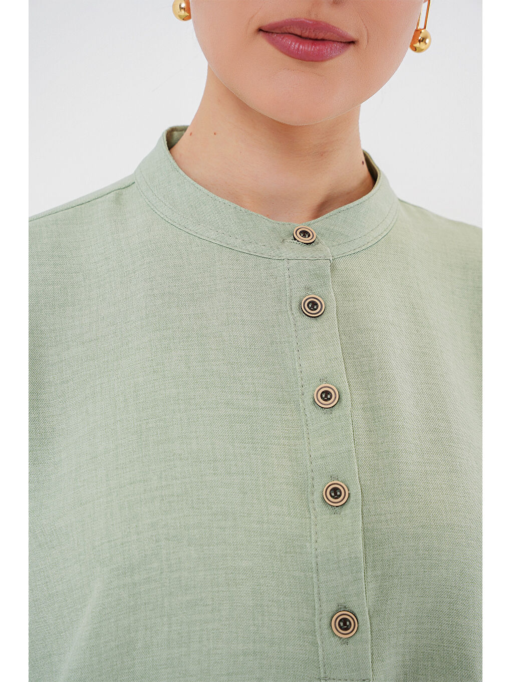 6678 Keten Tunik Pantolon İkili Takım - E.Yeşil-3