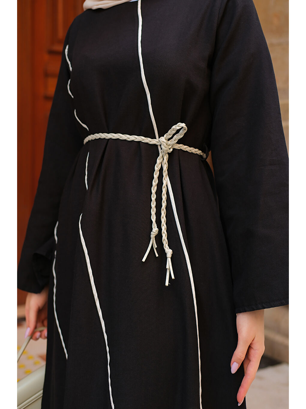 Kadın Hasır Kemerli Elbise Siyah-2