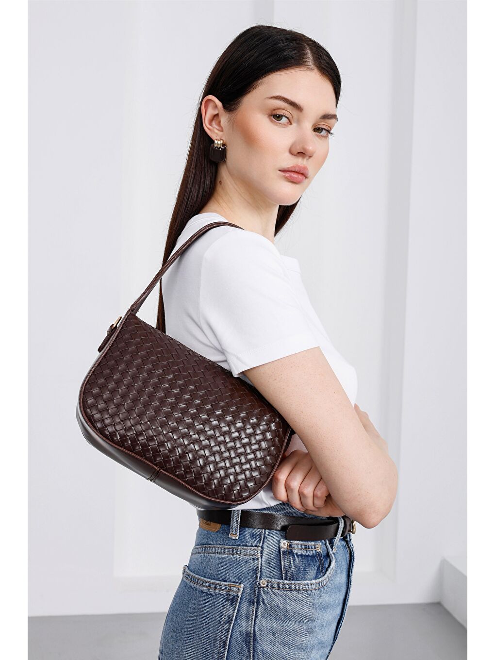 Kahverengi Darley Örgülü Baget Çanta Kahve-3