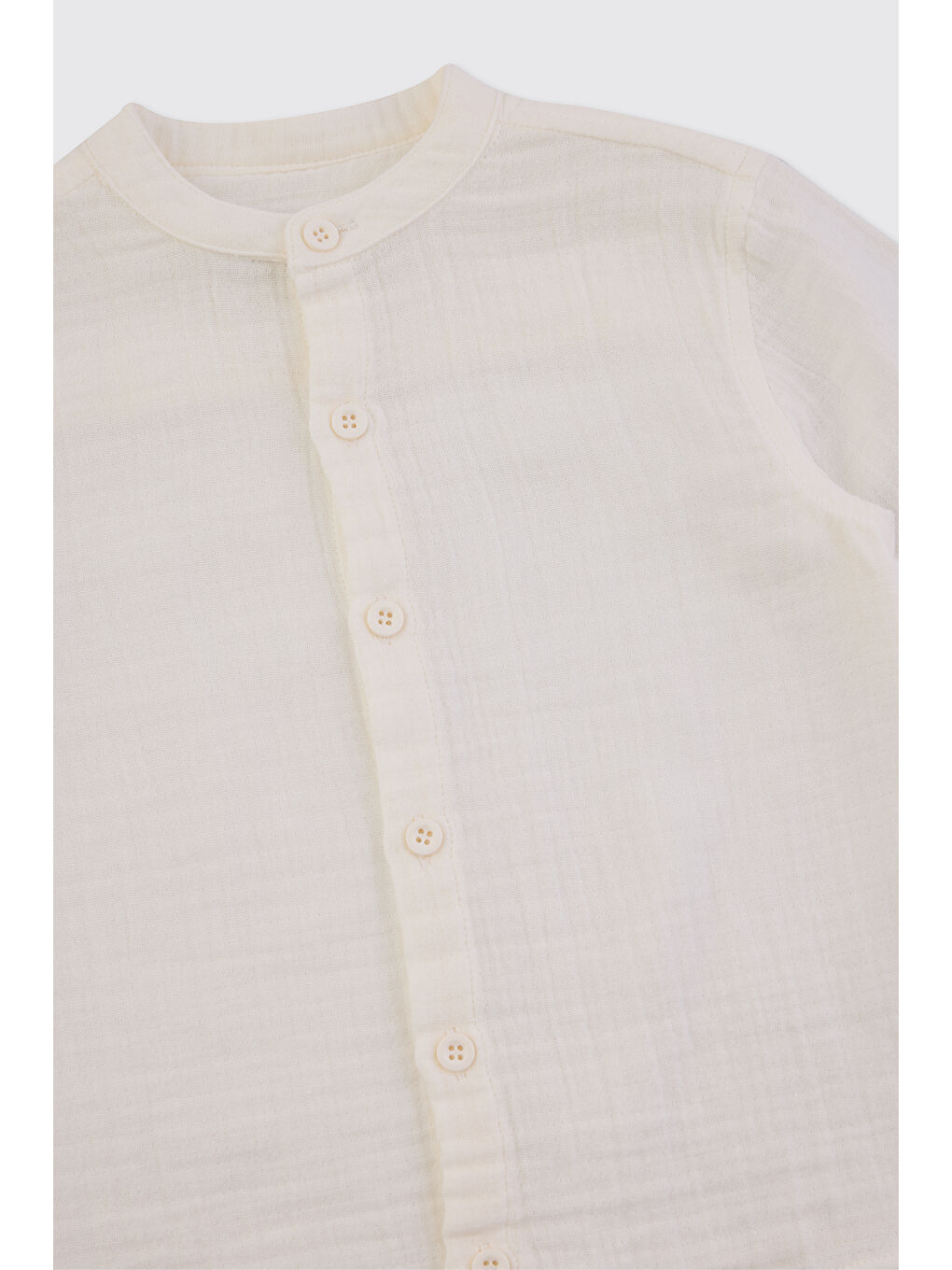 Erkek Bebek Uzun Kollu Müslin Beyaz Gömlek-2