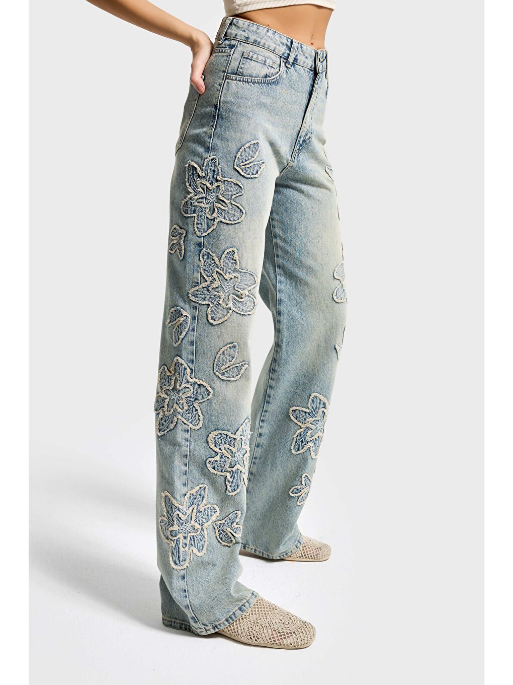 Mavi Kadın Jean Rengi 4s6-67 Straight Fit Yüksek Bel Nakış Detaylı Özel Tasarım Denim Jean-4