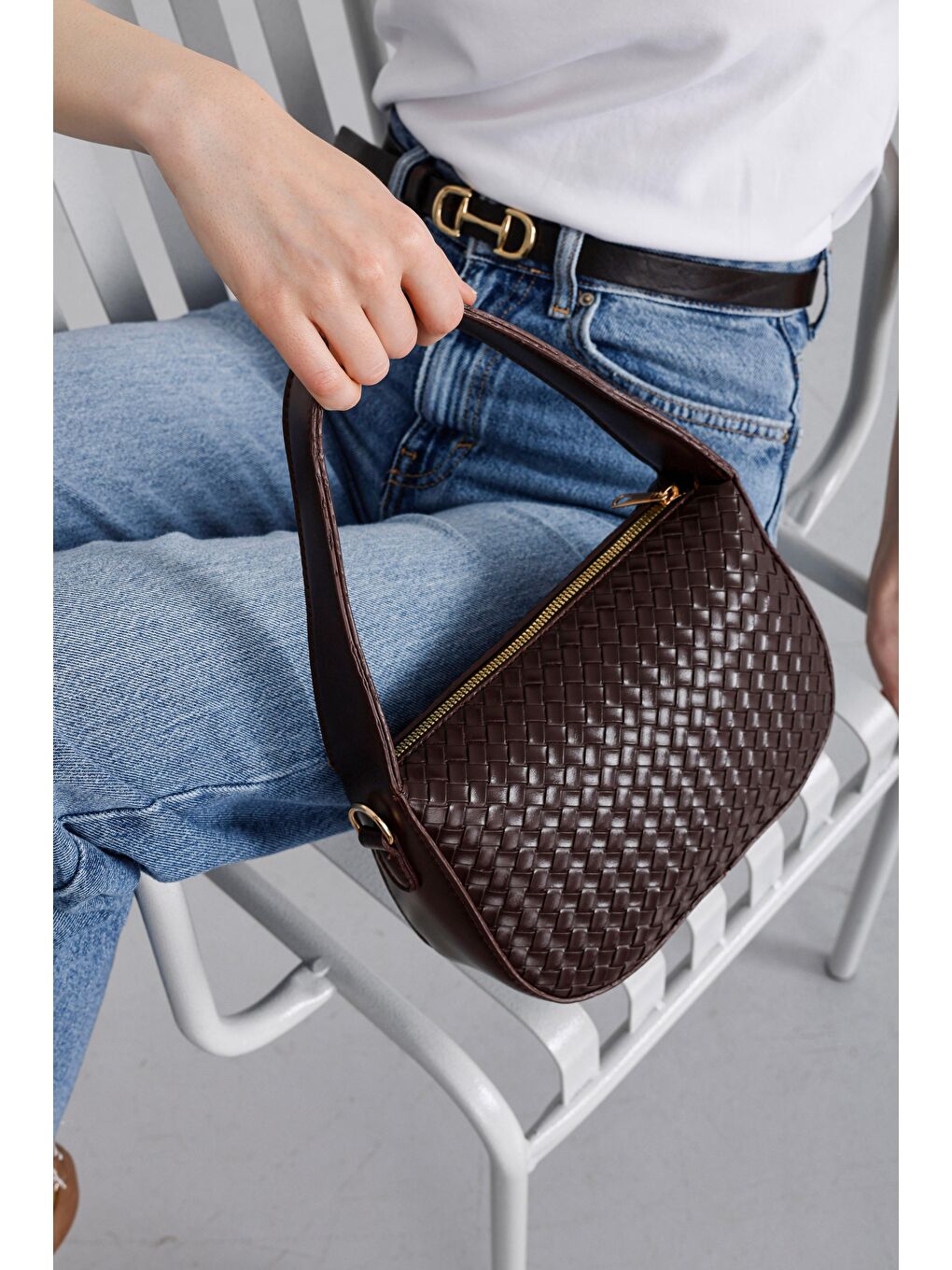 Kahverengi Darley Örgülü Baget Çanta Kahve-5