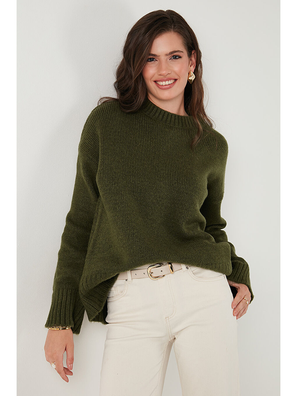 Haki Regular Fit Bisiklet Yaka Basic Triko Kazak 4616213-5