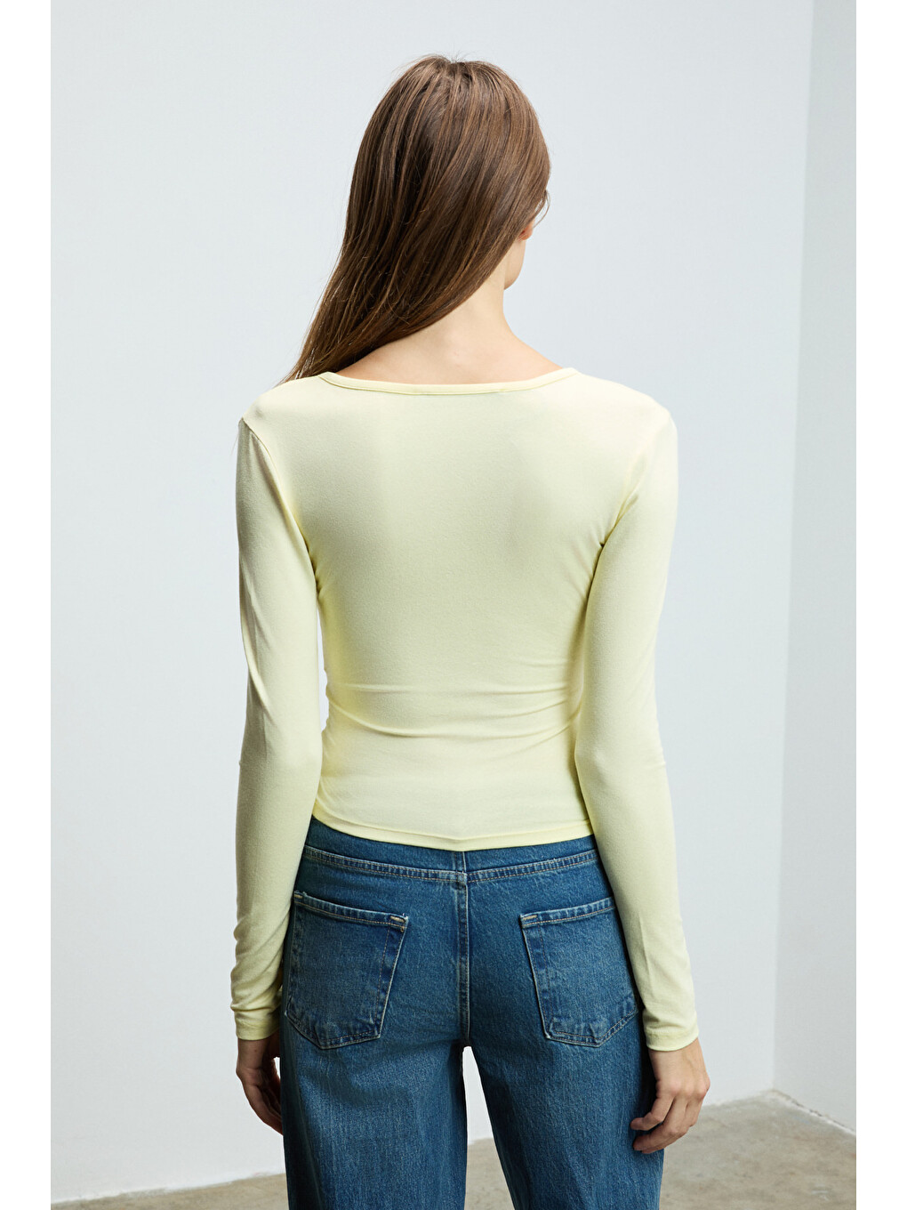 Callorıa Kadın V Yakalı Uzun Kollu Slim Fit Sarı Bluz-4