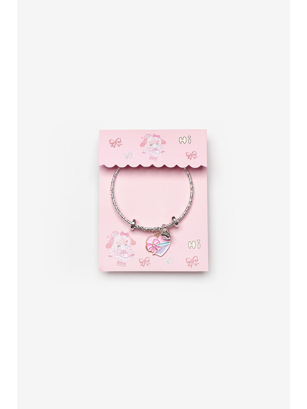 Pembe  Fiyonklu Kalp Figürlü Zil Detaylı Kız Çocuk Ayarlanabilir Bileklik