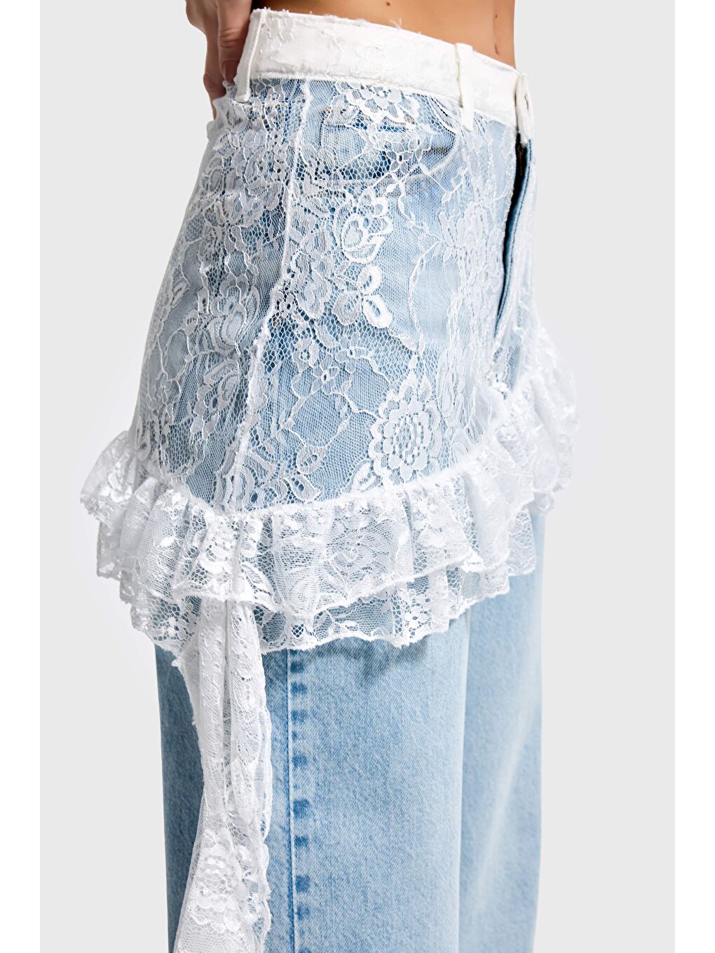 Mavi Kadın Ice Jean Rengi 4s5-99 Straight Fit %100 Pamuk Dantel Detaylı Etek Özel Tasarım Denim Jean-1