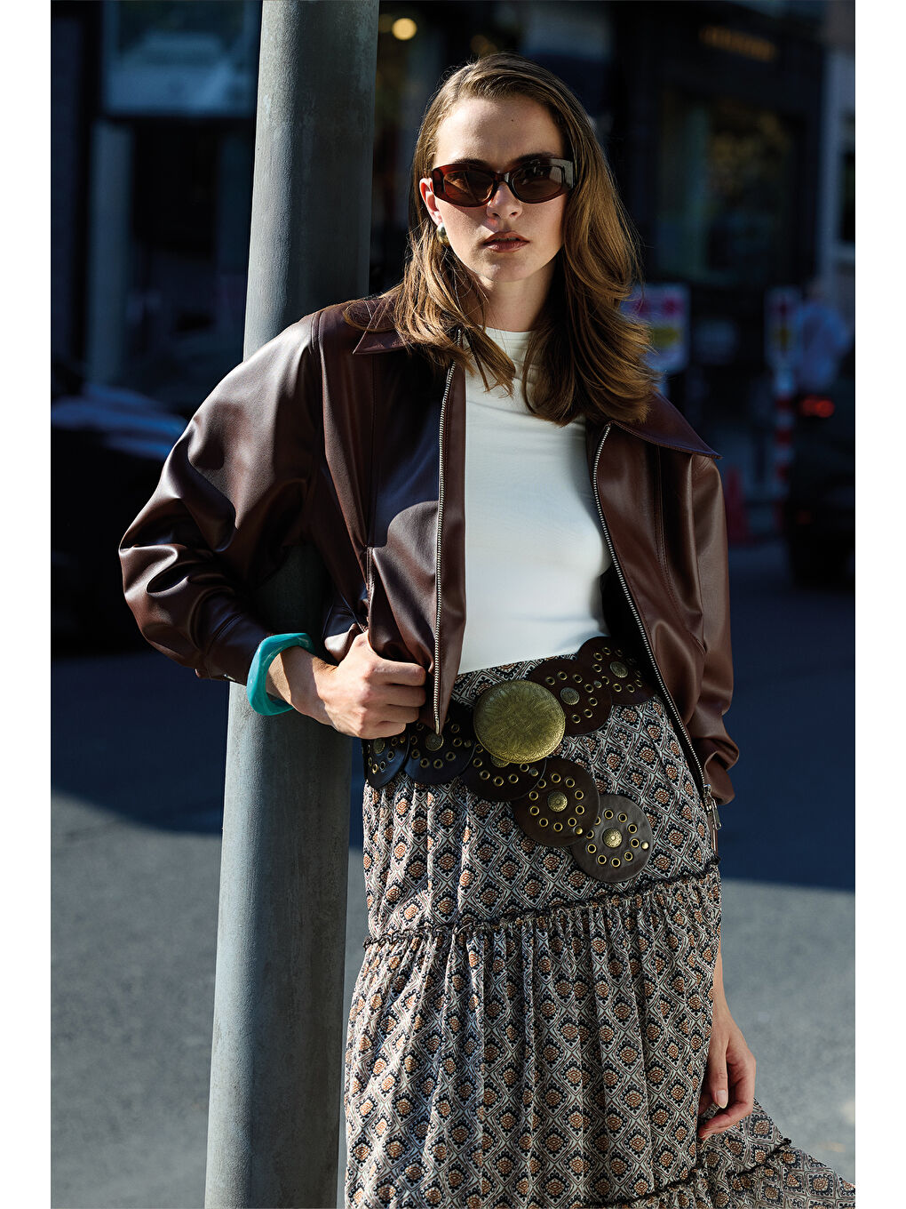 Beli Lastikli Deri Ceket Kahverengi