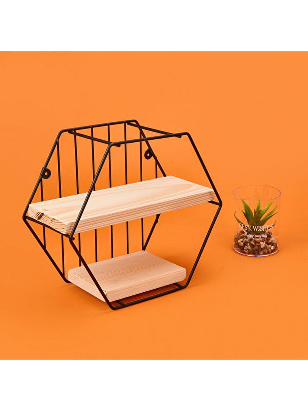 Dekoratif Altıgen Raf - Siyah - 30 cm-2