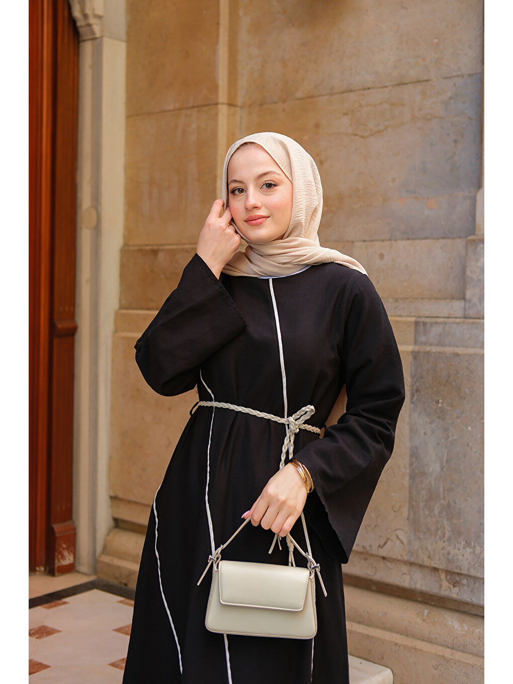 Kadın Hasır Kemerli Elbise Siyah-3