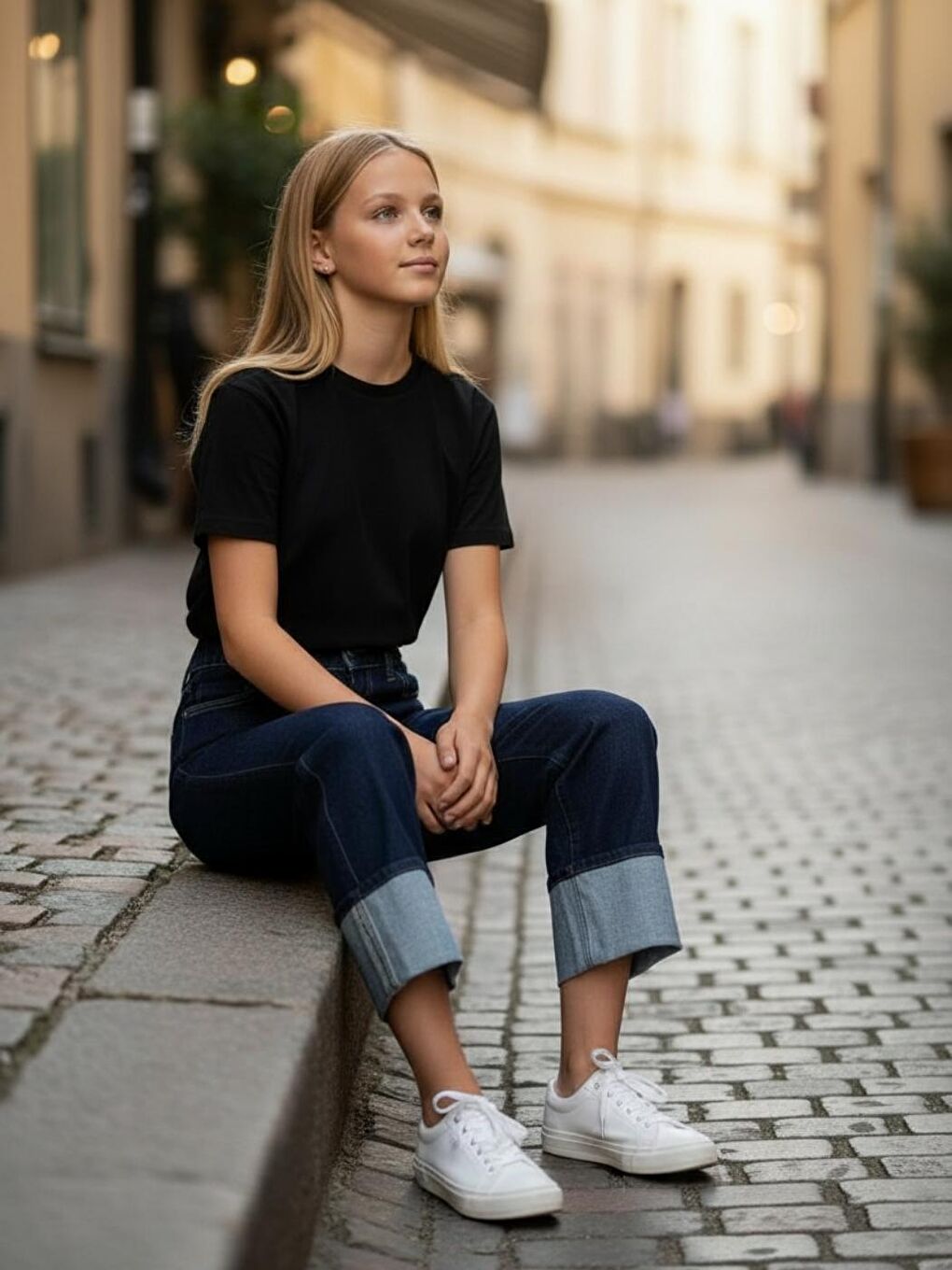 Kız Çocuk Elastanlı Koyu Mavi Mid Rise Metalik Cuffed Baggy Jean Pantolon-2