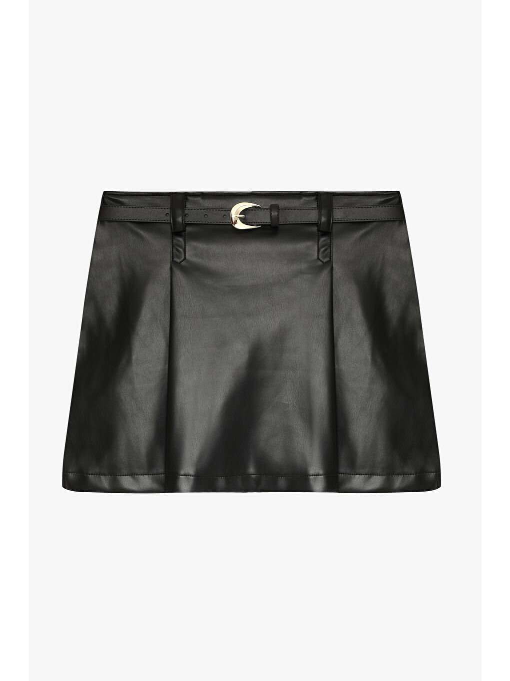 Kemerli Deri Mini Etek Siyah