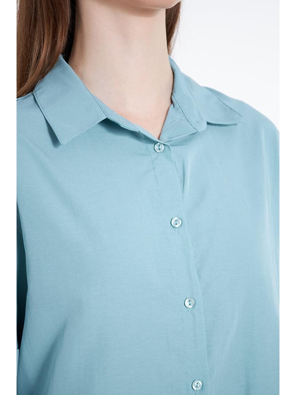 Turkuaz Kadın Oversize Uzun Basic Açık Mavi Gömlek-3