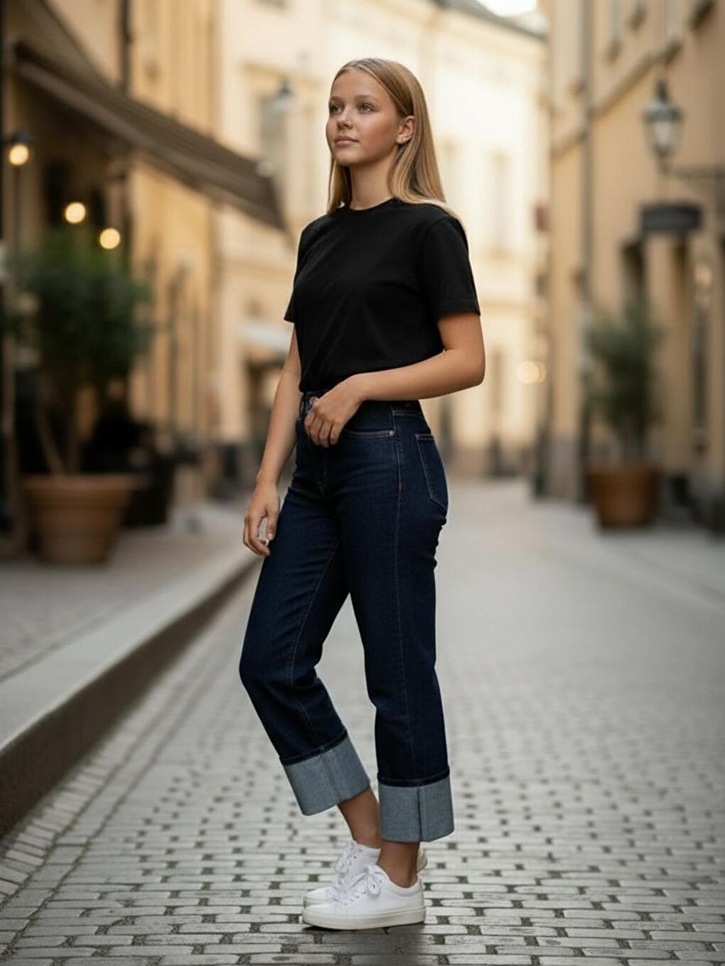 Kız Çocuk Elastanlı Koyu Mavi Mid Rise Metalik Cuffed Baggy Jean Pantolon-3