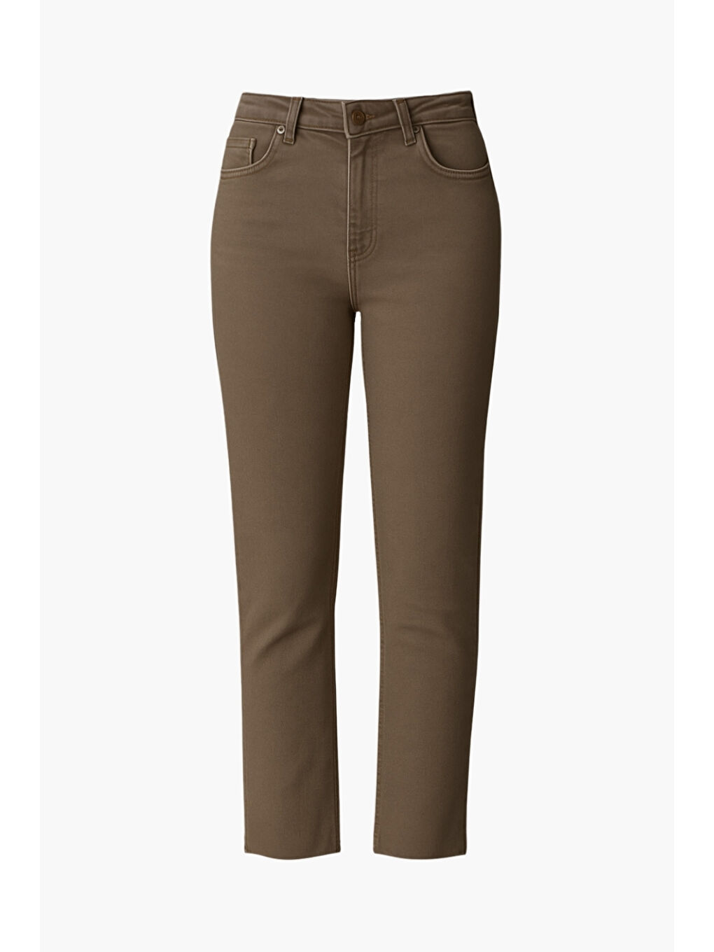 Bej Kesik Paça Mom Fit Vizon Rengi Denim Pantolon