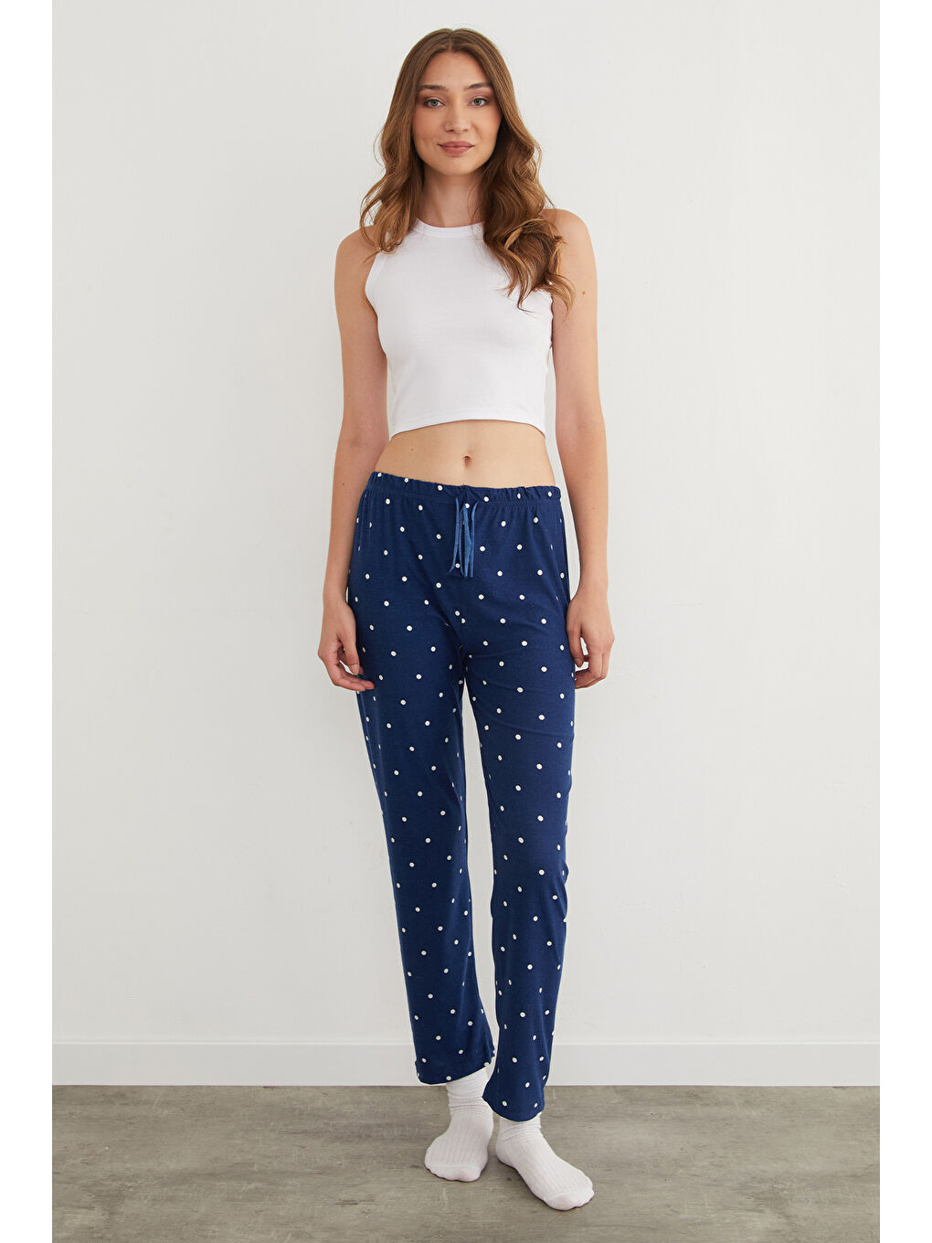 Lacivert Kalp Desenli Süet Pijama Altı-2