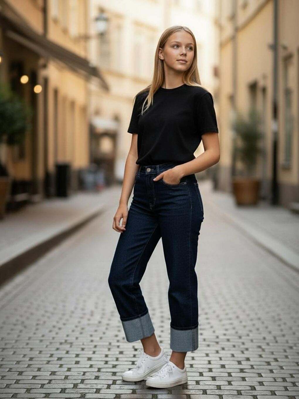 Kız Çocuk Elastanlı Koyu Mavi Mid Rise Metalik Cuffed Baggy Jean Pantolon-4