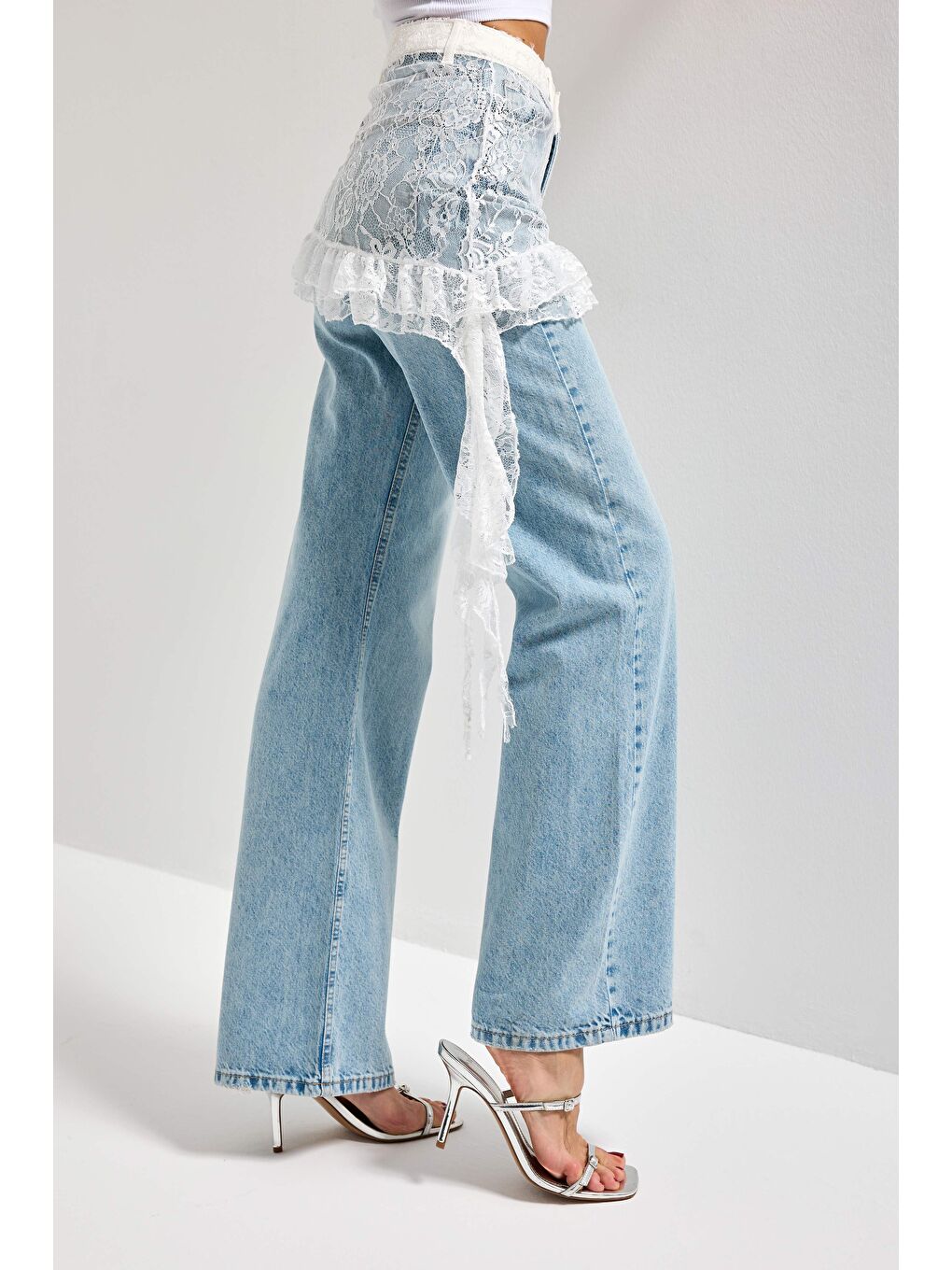 Mavi Kadın Ice Jean Rengi 4s5-99 Straight Fit %100 Pamuk Dantel Detaylı Etek Özel Tasarım Denim Jean-3