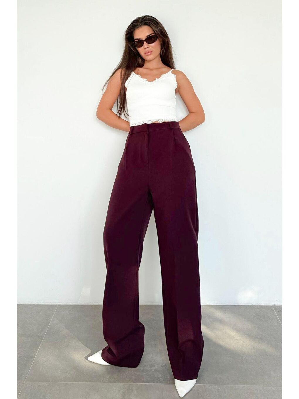 Mürdüm Yüksek Bel Kadın Palazzo Pantolon Mg2506-1