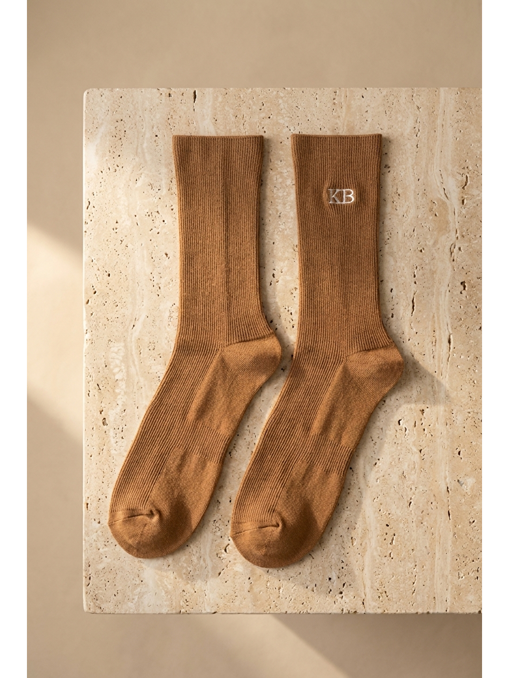 Unisex K&b Nakışlı Soket Çorap Kahverengi