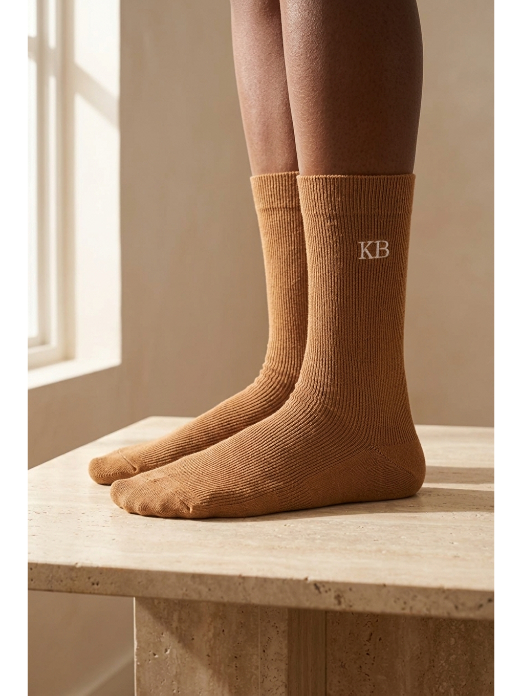 Unisex K&b Nakışlı Soket Çorap Kahverengi-1